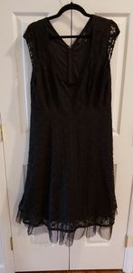 Black lace patterned dress with tulle undercoat